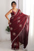 Ravishing Wine Color Sequins Work Satin Party Wear Saree With Blouse