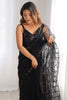Lovely Black Sequins Work Net Cocktail Party Saree With Blouse