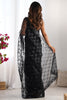 Lovely Black Sequins Work Net Cocktail Party Saree With Blouse