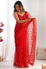 Fabulous Red Sequins Work Net Party Saree With Blouse