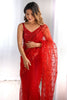 Fabulous Red Sequins Work Net Party Saree With Blouse