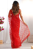 Fabulous Red Sequins Work Net Party Saree With Blouse