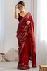 Captivating Maroon Sequins Work Georgette Reception Wear Saree
