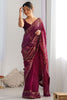 Pretty Wine Sequins Work Georgette Engagement Wear Saree With Blouse