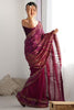 Pretty Wine Sequins Work Georgette Engagement Wear Saree With Blouse