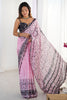 Beautiful Pink Digital Printed Chinon Party Wear Saree With Blouse