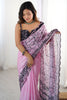 Beautiful Pink Digital Printed Chinon Party Wear Saree With Blouse