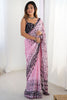 Beautiful Pink Digital Printed Chinon Party Wear Saree With Blouse