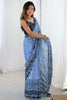 Alluring Blue Digital Printed Chinon Event Wear Saree With Blouse