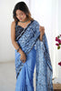 Alluring Blue Digital Printed Chinon Event Wear Saree With Blouse