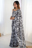 Lovely White Digital Printed Chinon Party Wear Saree With Blouse