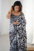 Lovely White Digital Printed Chinon Party Wear Saree With Blouse