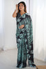 Delightful Black Digital Printed Chinon Festival Wear Saree With Blouse