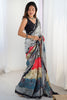 Enjoyable Multi-Color Digital Printed Chinon Saree With Blouse
