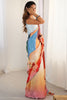 Adorable Multi-Color Printed Chinon Function Wear Saree With Blouse
