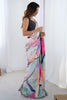 Lovable Multi-Color Printed Chinon Reception Wear Saree With Blouse