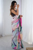 Lovable Multi-Color Printed Chinon Reception Wear Saree With Blouse