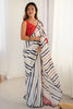 Beautiful White Digital Printed Chinon Party Wear Saree With Blouse