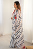 Beautiful White Digital Printed Chinon Party Wear Saree With Blouse