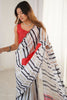 Beautiful White Digital Printed Chinon Party Wear Saree With Blouse