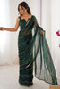 Lovely Green Sequins Chiffon Mehendi Wear Saree With Blouse