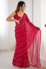 Beautiful Pink Beads Work Chiffon Reception Wear Saree With Blouse