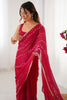 Beautiful Pink Beads Work Chiffon Reception Wear Saree With Blouse