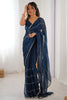 Gorgeous Blue Sequins Chiffon Event Wear Saree With Blouse