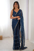 Gorgeous Blue Sequins Chiffon Event Wear Saree With Blouse