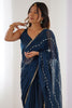 Gorgeous Blue Sequins Chiffon Event Wear Saree With Blouse