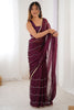 Shocking Wine Sequins Chiffon Reception Wear Saree With Blouse