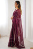 Shocking Wine Sequins Chiffon Reception Wear Saree With Blouse