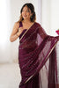 Shocking Wine Sequins Chiffon Reception Wear Saree With Blouse