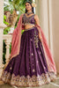 Enjoyable Burgundy Embroidered Tissue Silk Bridesmaid Lehenga Choli