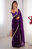 Majestic Purple Beads Work Silk Reception Wear Saree With Blouse