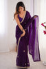 Majestic Purple Beads Work Silk Reception Wear Saree With Blouse