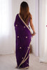 Majestic Purple Beads Work Silk Reception Wear Saree With Blouse