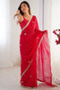Wonderful Red Beads Work Silk Event Wear Saree With Blouse