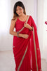 Wonderful Red Beads Work Silk Event Wear Saree With Blouse