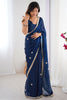 Awesome Blue Beads Work Silk Function Wear Saree With Blouse
