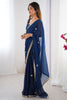 Awesome Blue Beads Work Silk Function Wear Saree With Blouse