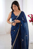 Awesome Blue Beads Work Silk Function Wear Saree With Blouse