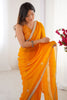 Incredible Yellow Beads Work Silk Haldi Wear Saree With Blouse