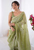 Memorable Pista Green Sequins Organza Event Wear Saree With Blouse