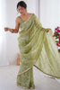 Memorable Pista Green Sequins Organza Event Wear Saree With Blouse