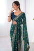Memorable Teal Blue Printed Georgette Function Wear Saree With Blouse