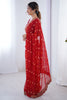 Outstanding Red Sequins Georgette Wedding Wear Saree With Blouse