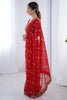 Outstanding Red Sequins Georgette Wedding Wear Saree With Blouse