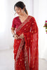 Outstanding Red Sequins Georgette Wedding Wear Saree With Blouse