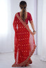 Outstanding Red Sequins Georgette Wedding Wear Saree With Blouse